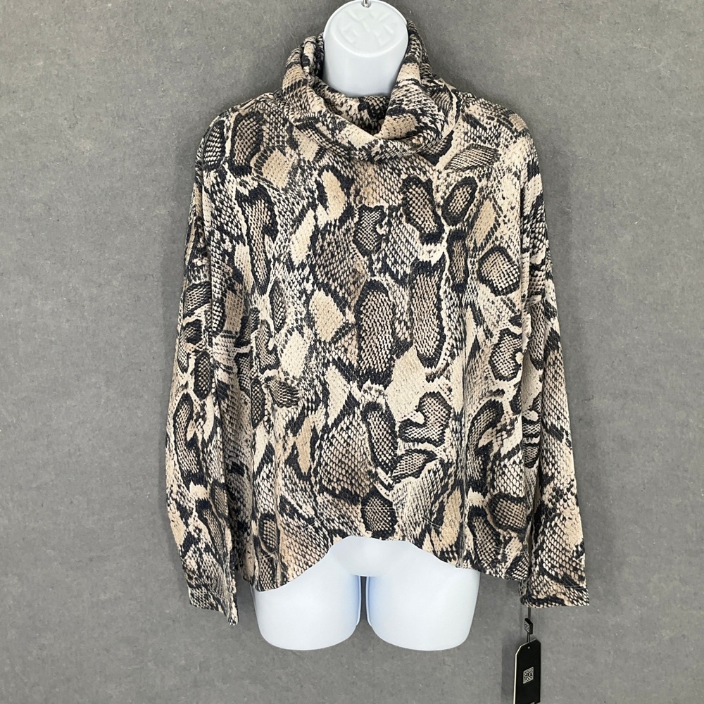 Clara Sunwoo Snakeskin Print Cowl Neck Long Sleeve Top Pullover Knit‎ Top Sz S